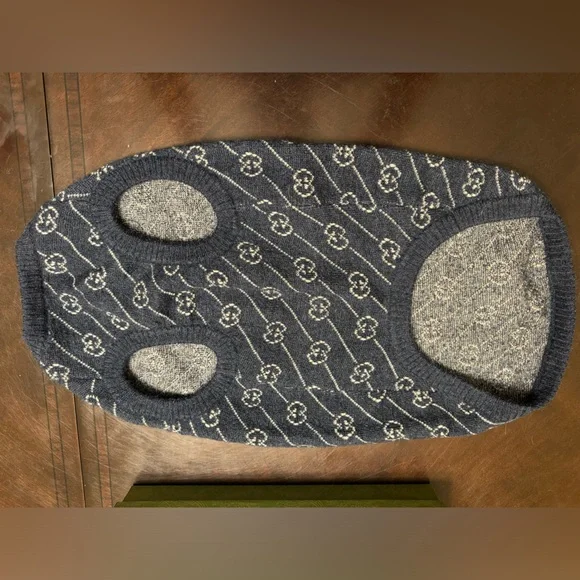 New Authentic Gucci GG Logo Dog Wool Sweater Vest Blue - Picture 5 of 16